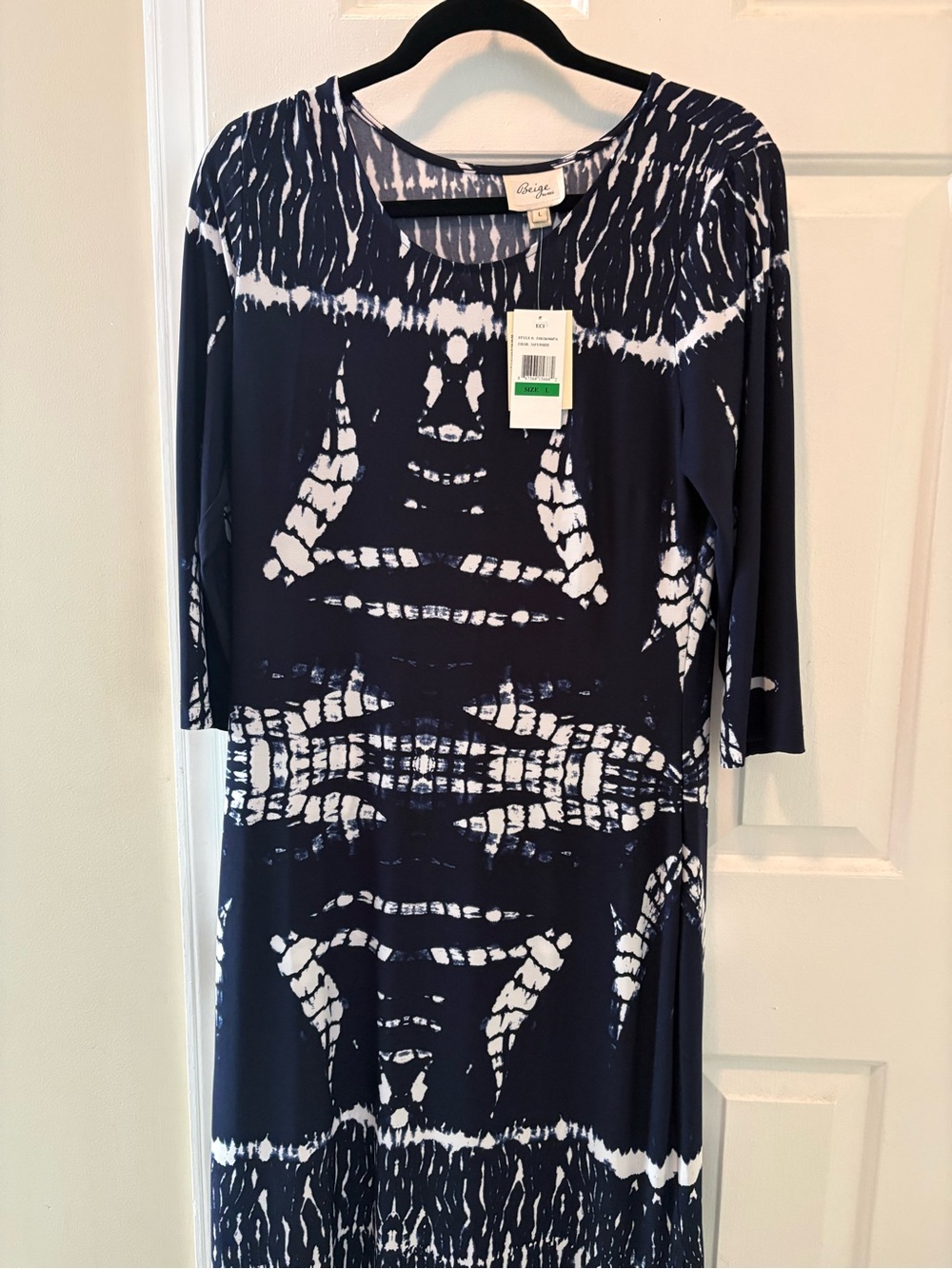 Beige by eci Navy and White Tie-Dye Midi Dress
